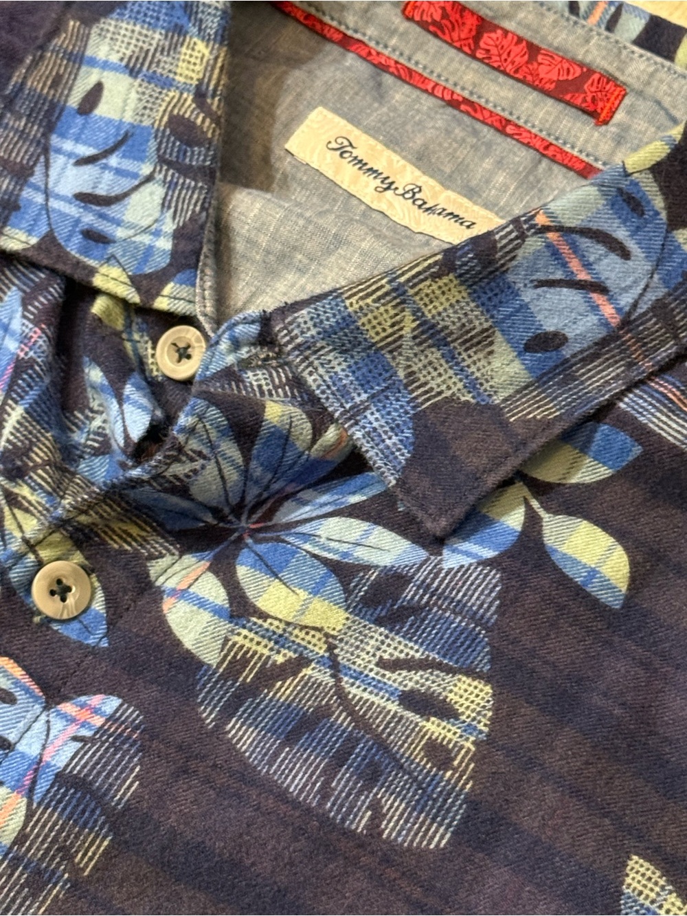 Tommy Bahama M Blue Tropical Floral Shirt Long Sleeve Coastal Resort Y2K
